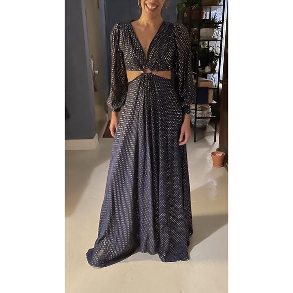 DELFI Collective Cerise Cutout Middle Blue Metallic Gold Dotted Gown Dress L - Picture 5 of 15